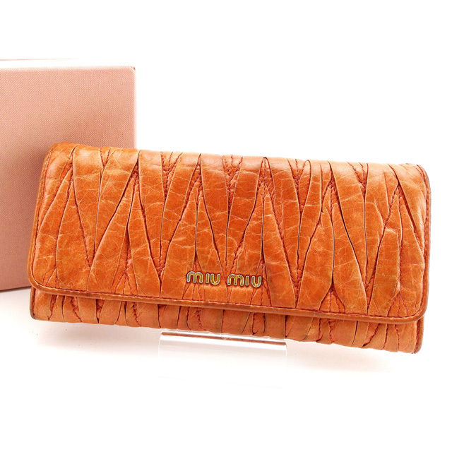 【月代わりの人大売り出し★29％OFFクーポン券】ミュウミュウ MIUMIU 長紙入れ マテラッセ ロゴタイプ入り口・入口 オレンジ色×ゴールド レディース 中古 ブランド名 ご機嫌ブランド名 ヴィンテージ