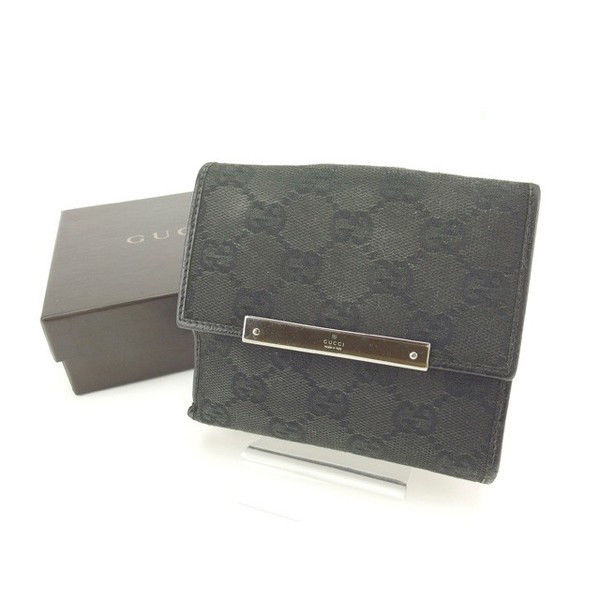【新生活応援★29％OFFクーポン】グッチ GUCCI 二つ折り財布 ＧＧキャンバス ブラック レディース 中古 ブランド ハイブランド ヴィンテージ