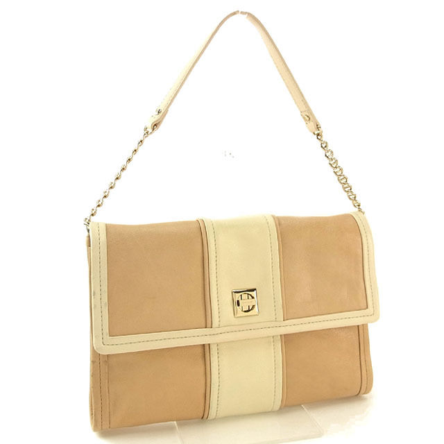 【Fashion Special Fair★24％OFFクーポン】ケイトスペード Kate Spade ショルダーバッグ ロゴプレート ベージュ×アイボリー×ゴールド レディース 中古 ブランド ハイブランド ヴィンテージ