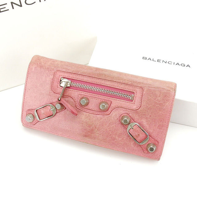 【お買い物マラソン★30％OFFクーポン】バレンシアガ BALENCIAGA 長財布 ジャイアントマネー ピンク&times;シルバー レディース 中古 ブランド ハイブランド ヴィンテージ｜ブランドデポ