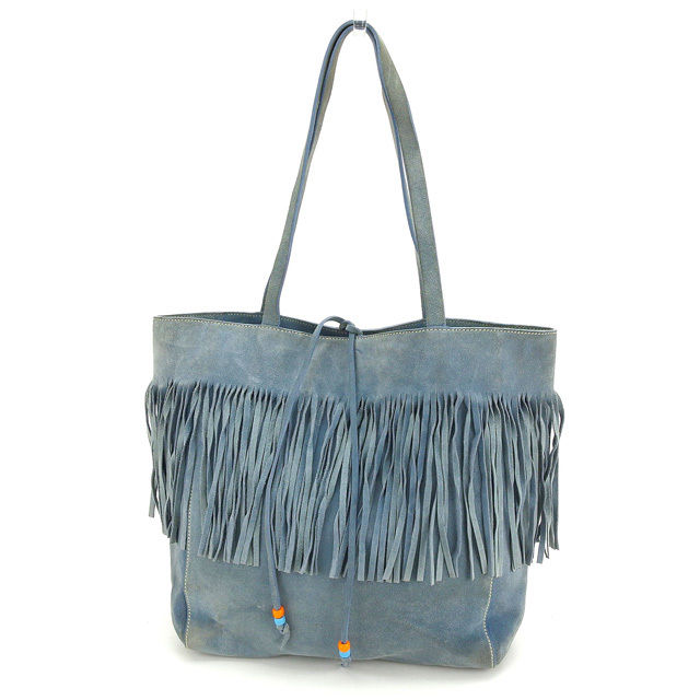 【お買い物マラソン★30％OFFクーポン】ミュウミュウ MIUMIU トートバッグ フリンジ ブルー レディース 中古 ブランド ハイブランド ヴィンテージ