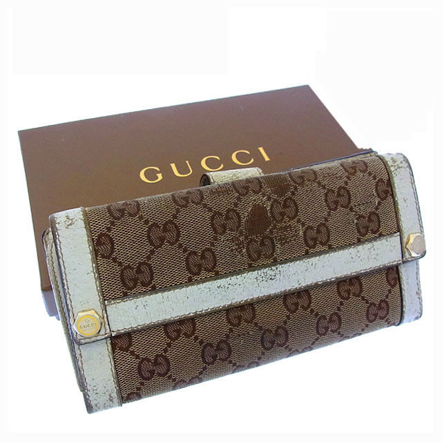 【Fashion Special Fair★28％OFF引き換え証】グッチ GUCCI 長札入れ ＧＧ帆布 六角ビット付き添い人 ベージュ系×白いこと×ゴールド レディース 中古 ブランド名 ご機嫌ブランド名 ヴィンテージ レディース財布-財布・ケース-バッグ・小物・ブランド雑貨