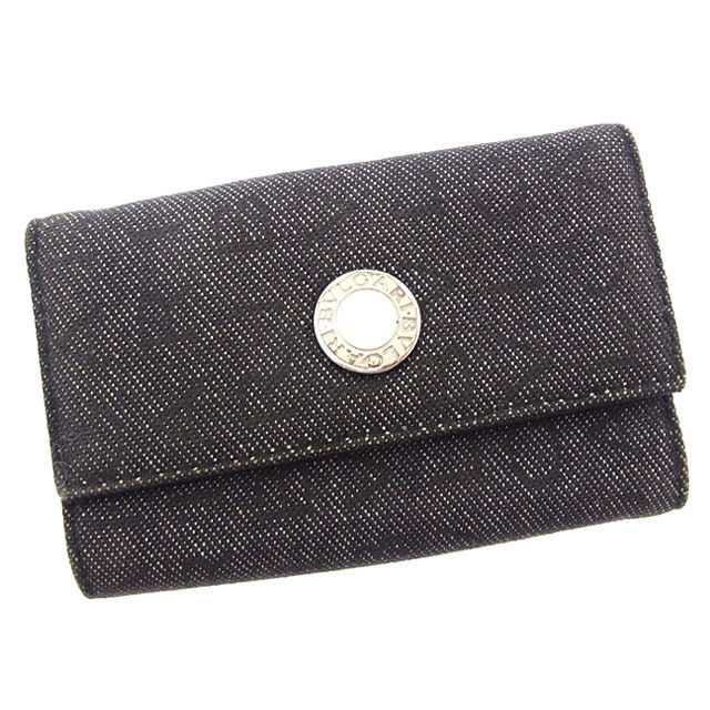 【お買い物マラソン★30％OFFクーポン】ブルガリ BVLGARI キーケース ロゴマニア ロゴボタン付き ブラック系×シルバー レディース 中古 ブランド ハイブランド ヴィンテージ