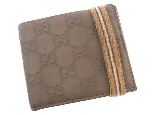 【雨季得SALE★21％OFFクーポン券】グッチ GUCCI 紙入れ グッチシマ シェリーラインリゴムバンド 薄墨色×ベージュ系 レディース 中古 ブランド名 ご機嫌ブランド名 ヴィンテージ