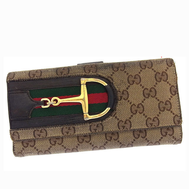 【お買い物マラソン★30％OFFクーポン】グッチ GUCCI 長財布 ＧＧキャンバス シェリーライン ハスラービット ベージュ×ブラウン×ゴールド系 レディース 中古 ブランド ハイブランド ヴィンテージ