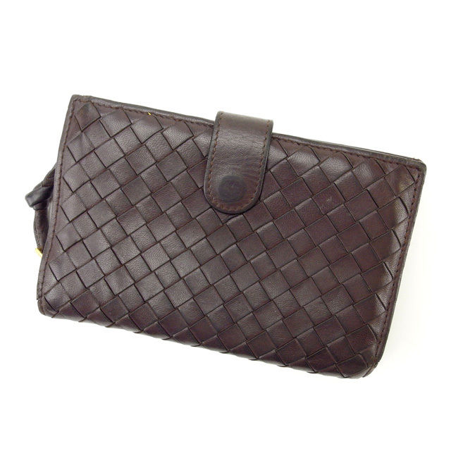 【お買い物マラソン★30％OFFクーポン】ボッテガヴェネタ BOTTEGAVENETA 二つ折り財布 イントレチャート ブラウン レディース 中古 ブランド ハイブランド ヴィンテージ