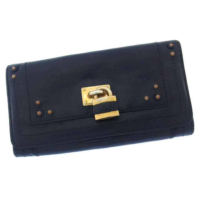 【新生活応援★29％OFFクーポン】クロエ Chloe 長財布 パディントン ブラック×ゴールド レディース 中古 ブランド ハイブランド ヴィンテージ