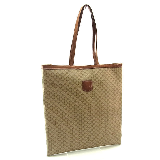 【新生活応援★29%OFFクーポン】セリーヌ CELINE トートバッグ マカダム ベージュ×ライトブラウン メンズ 中古 ブランド ハイブランド ヴィンテージ