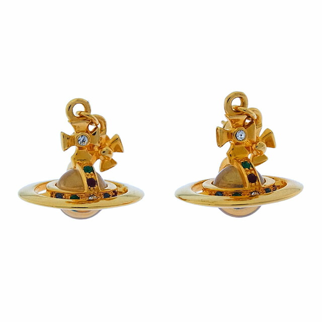 【月末BIG SALE★25％OFFクーポン】ヴィヴィアンウエストウッド Vivienne Westwood ピアス オーブ ラインストーン付き ゴールド&times;クリア系 レディース 中古 ブランド ハイブランド ヴィンテージ｜ブランドデポ