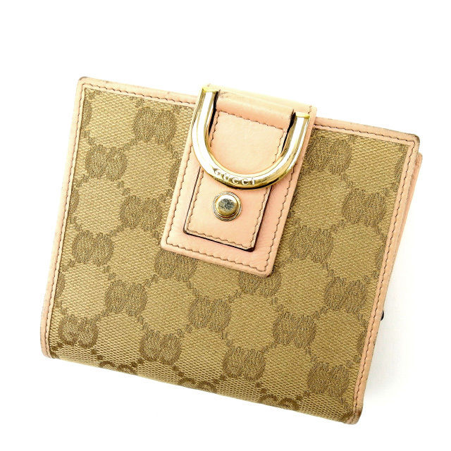 【Fashion Special Fair★24％OFFクーポン】グッチ GUCCI 二つ折り財布 ＧＧキャンバス ピンク×ベージュ レディース 中古 ブランド ハイブランド ヴィンテージ