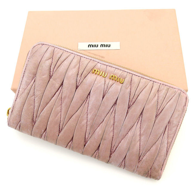 【お買い物マラソン★30％OFFクーポン】ミュウミュウ MIUMIU 長財布 マテラッセ ピンク レディース 中古 ブランド ハイブランド ヴィンテージ