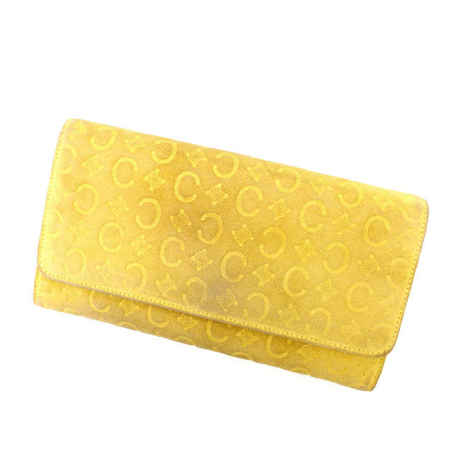 【Fashion Special Fair★24％OFFクーポン】セリーヌ CELINE 長財布 マカダム ベージュ×イエロー レディース 中古 ブランド ハイブランド ヴィンテージ