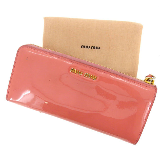 【お買い物マラソン★30％OFFクーポン】ミュウミュウ MIUMIU 長財布 /リボンモチーフ付き ピンク レディース 中古 ブランド ハイブランド ヴィンテージ
