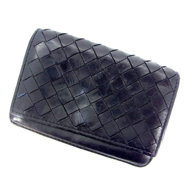 【お買い物マラソン★30％OFFクーポン】ボッテガヴェネタ BOTTEGAVENETA カードケース イントレチャート ブラック レディース 中古 ブランド ハイブランド ヴィンテージ