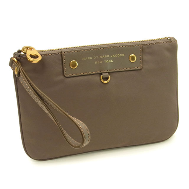 【Fashion Special Fair★24％OFFクーポン】マークバイマークジェイコブス MARC BY MARC JACOBS ポーチ ロゴ ストラップ付き グレー×ゴールド レディース 中古 ブランド ハイブランド ヴィンテージ