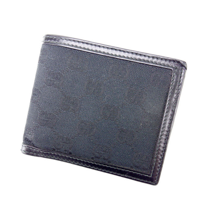 【新生活応援★29％OFFクーポン】グッチ GUCCI 二つ折り財布 ＧＧキャンバス ブラック レディース 中古 ブランド ハイブランド ヴィンテージ