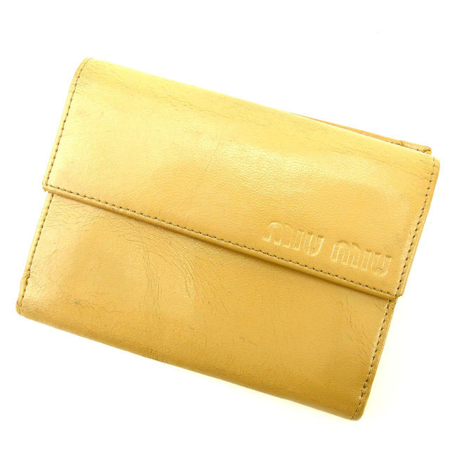 【月末BIG SALE★25％OFFクーポン】ミュウミュウ MIUMIU 二つ折り財布 ベージュ&times;ブラック レディース 中古 ブランド ハイブランド ヴィンテージ｜ブランドデポ