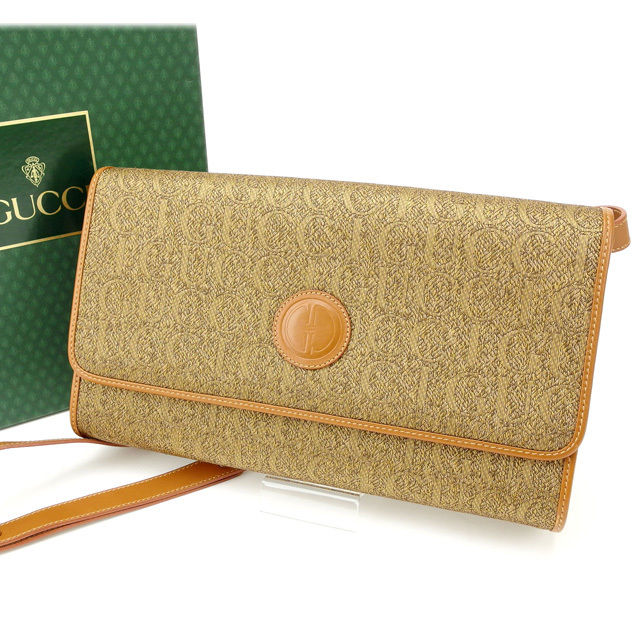 【お買い物マラソン★30％OFFクーポン】グッチ GUCCI クラッチバッグ ロゴ ２WAY ライトブラウン レディース 中古 ブランド ハイブランド ヴィンテージ