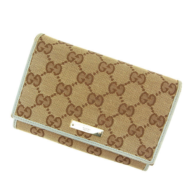 【Fashion Special Fair★24％OFFクーポン】グッチ GUCCI 二つ折り財布 ＧＧキャンバス ブルー×ベージュ レディース 中古 ブランド ハイブランド ヴィンテージ