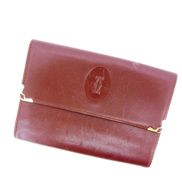 【新生活応援★29％OFFクーポン】カルティエ CARTIER 二つ折り財布 マストライン ボルドー レディース 中古 ブランド ハイブランド ヴィンテージ