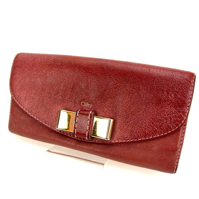 【お買い物マラソン★30%OFFクーポン】クロエ Chloe 長財布 /リボンモチーフ付き ピンク×ゴールド レディース 中古 ブランド ハイブランド ヴィンテージ