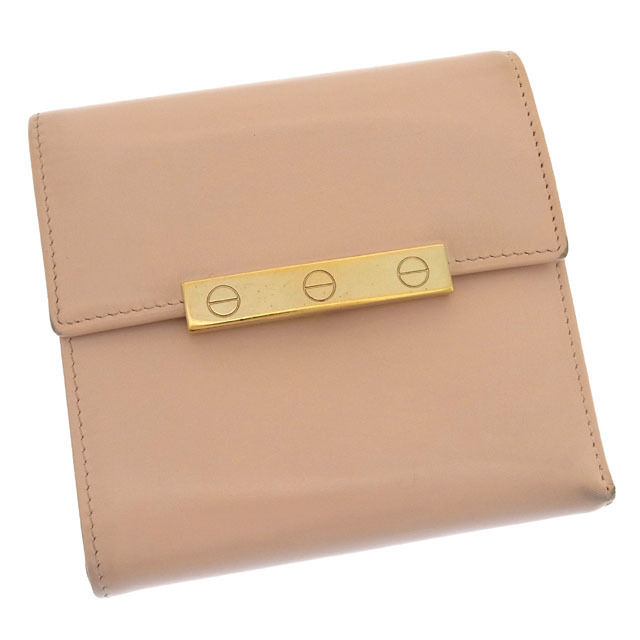 【雨季得SALE★21％OFFクーポン券】カルティエ CARTIER 三つ折り紙入れ 螺旋釘一皿 /優しいこと寄せ合わせ ともし火サクラ色×ゴールド レディース 中古 ブランド名 ご機嫌ブランド名 ヴィンテージ