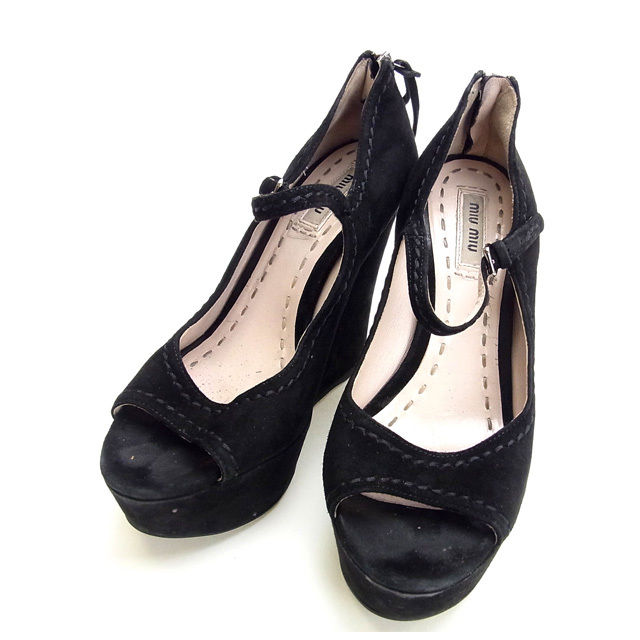 【新生活応援★29％OFFクーポン】ミュウミュウ MIUMIU パンプス ブラック レディース 中古 ブランド ハイブランド ヴィンテージ