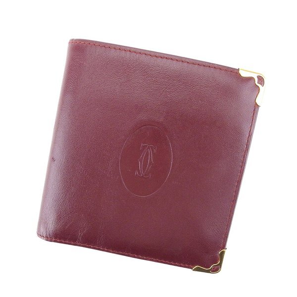 【決算前SALE★50％OFFクーポン券】カルティエ CARTIER 二つ折り紙入れ 船檣伝達ルート ボルドーワイン レディース 中古 ブランド名 ご機嫌ブランド名 ヴィンテージ
