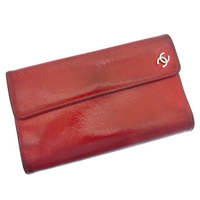 【新生活応援★29％OFFクーポン】シャネル CHANEL 三つ折り財布 ココマーク レッド レディース 中古 ブランド ハイブランド ヴィンテージ