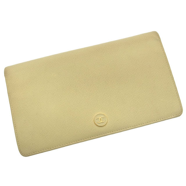 【新生活応援★29％OFFクーポン】シャネル CHANEL 長財布 ココボタン アイボリー系 レディース 中古 ブランド ハイブランド ヴィンテージ