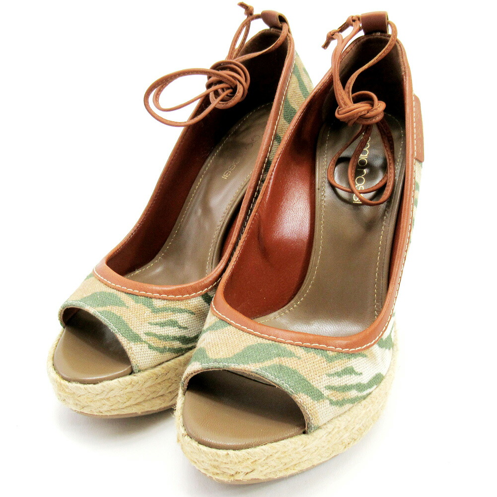 【Fashion Special Fair★24％OFFクーポン】セルジオロッシ Sergio Rossi サンダル ゼブラ柄 ♯36ハーフ ベージュ　グリーン　ブラウン レディース 中古 ブランド ハイブランド ヴィンテージ