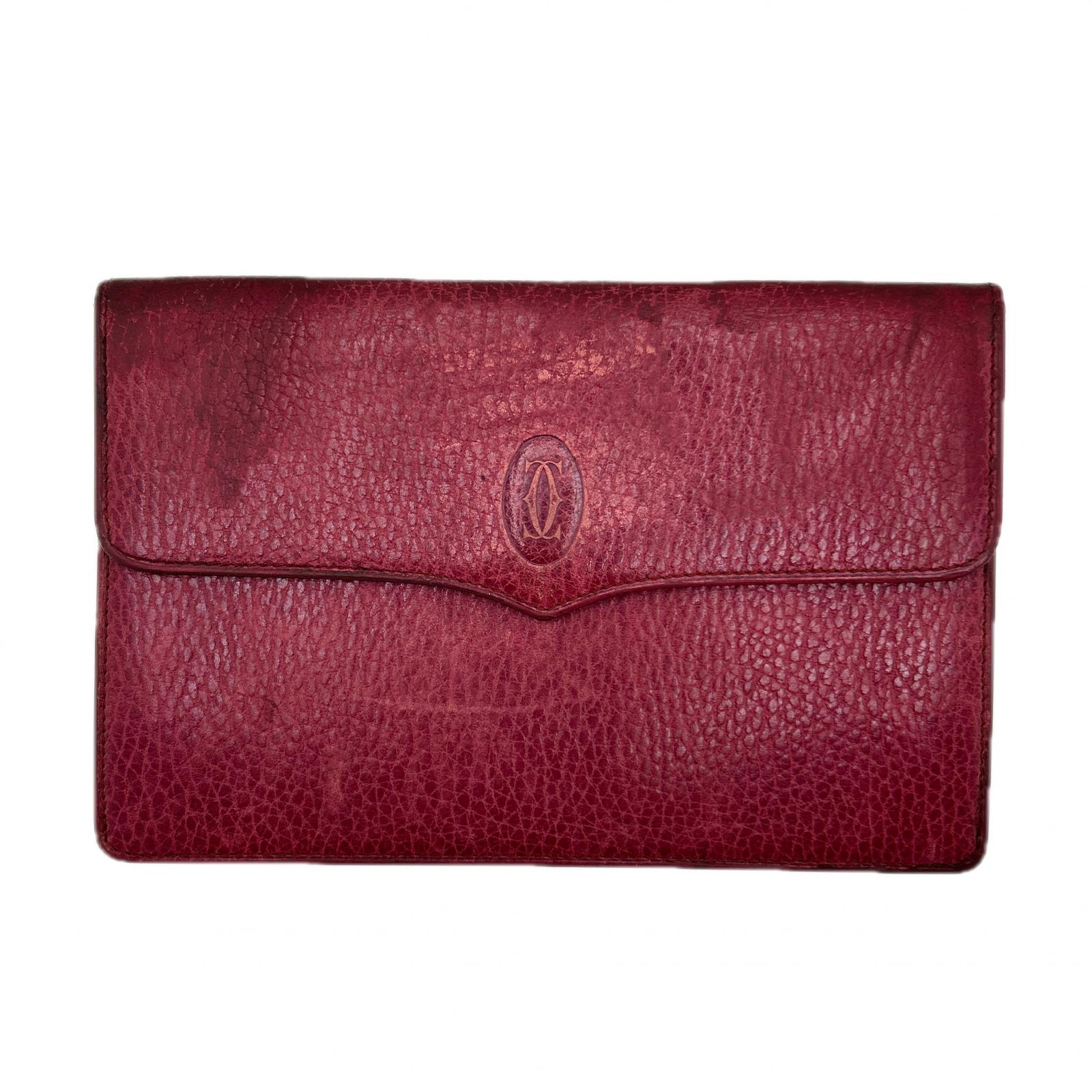 【Fashion Special Fair★24％OFFクーポン】カルティエ ポーチ クラッチバッグ マストライン ボルドー/ゴールド レザー レディース 中古　CARTIER ブランド ハイブランド ヴィンテージ