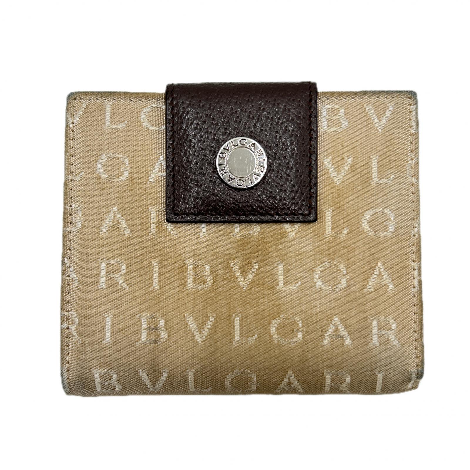 【Fashion Special Fair★24％OFFクーポン】ブルガリ レッタレ ロゴマニア ダブルホック財布 ベージュ ダークブラウン 中古 BVLGARI ブランド ハイブランド ヴィンテージ