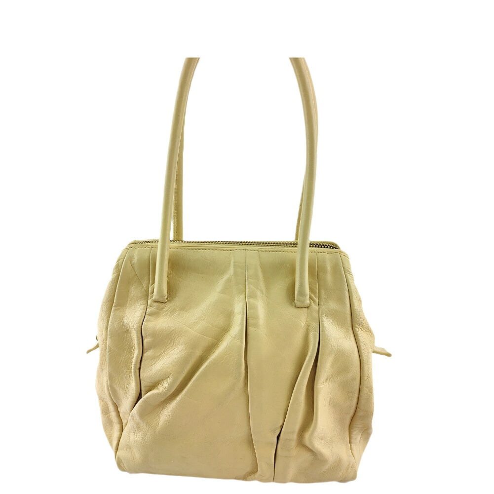 【新生活応援★29％OFFクーポン】ミュウミュウ ハンドバッグ タック入り ベージュ ゴールド レザー 中古 MIUMIU ブランド ハイブランド ヴィンテージ