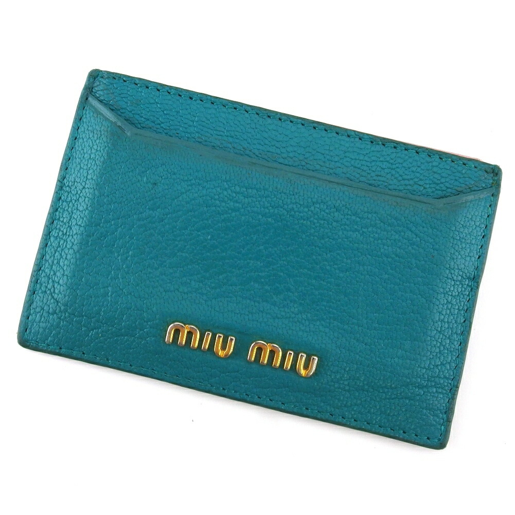 【Fashion Special Fair★29％OFFクーポン】ミュウミュウ カードケース エメラルドグリーン レザー レディース 中古 MIUMIU ブランド ハイブランド ヴィンテージ