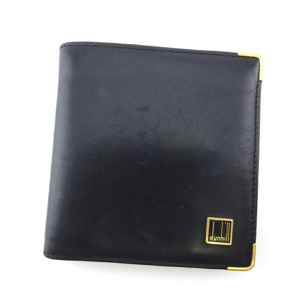 【お買い物マラソン★30％OFFクーポン】ダンヒル 二つ折り財布 ロゴプレート ブラック ゴールド レザー メンズ 中古 Dunhill ブランド ハイブランド ヴィンテージ 31,746円