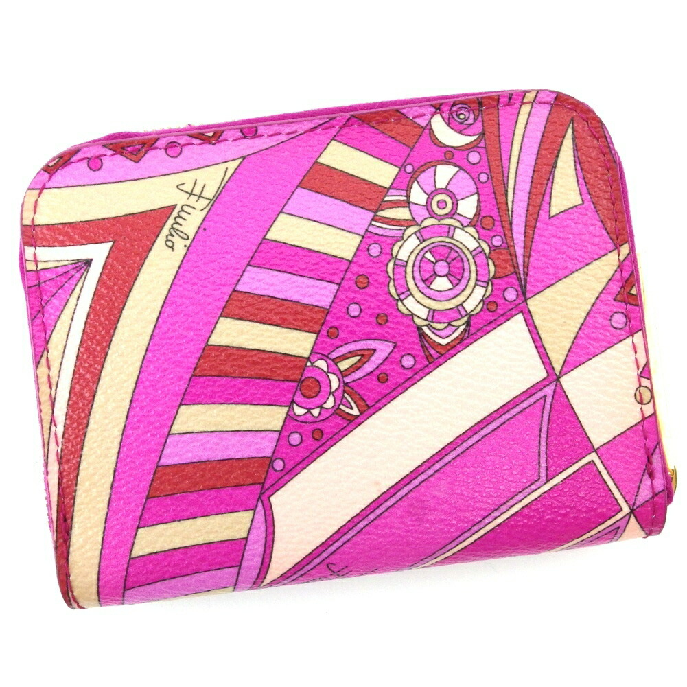 【Fashion Special Fair★24％OFFクーポン】エミリオプッチ コインケース プッチ柄 ピンクレッド レザー 中古 Emilio Pucci ブランド ハイブランド ヴィンテージ