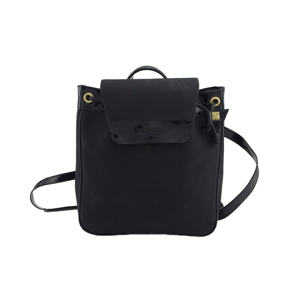 【お買い物マラソン★30％OFFクーポン】ニナリッチ リュック・デイパック ロゴ柄 ブラック×ゴールド レディース 中古 NINA RICCI ブランド ハイブランド ヴィンテージ