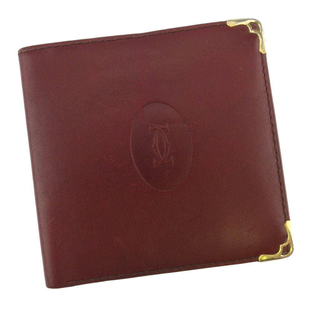 【百貨店SALE★最大限度50％OFF】カルティエ 紙入れ 船檣伝達ルート ボルドーワイン ゴールド レディース 中古 CARTIER ブランド名 ご機嫌ブランド名 ヴィンテージ