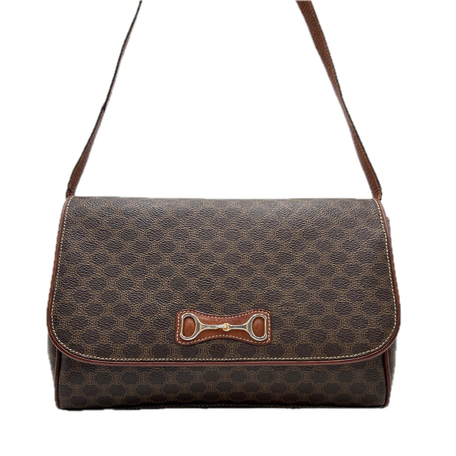 【雨季得SALE★21％OFFクーポン券】セリーヌ ショルダーバッグ マカダム 赤銅色 ベージュ レディース 中古 CELINE ブランド名 ご機嫌ブランド名 ヴィンテージ