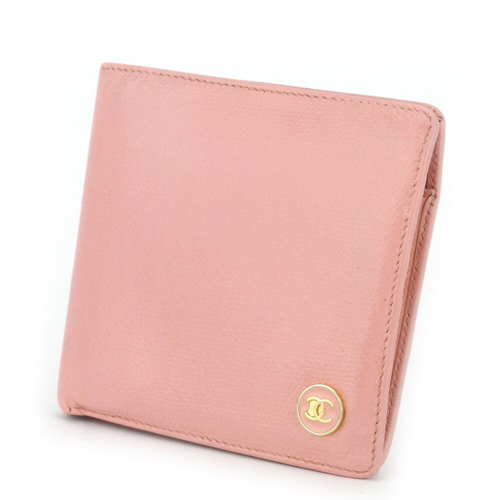【お買い物マラソン★30％OFFクーポン】シャネル 二つ折り財布 ココボタン ピンク×ゴールド レディース 中古 CHANEL ブランド ハイブランド ヴィンテージ