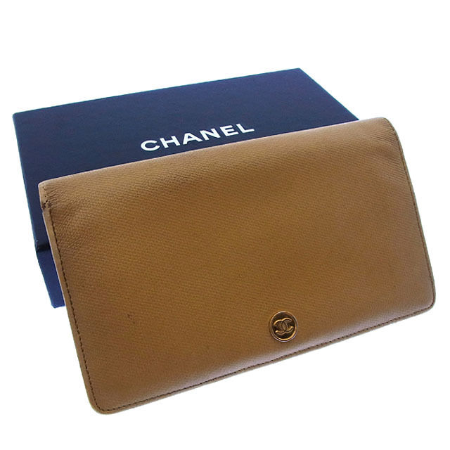 【土日BIG SALE★27％OFF引き換え証】シャネル 長紙入れ ココボタン ベージュ×ゴールド レディース 中古 CHANEL ブランド名 ご機嫌ブランド名 ヴィンテージ