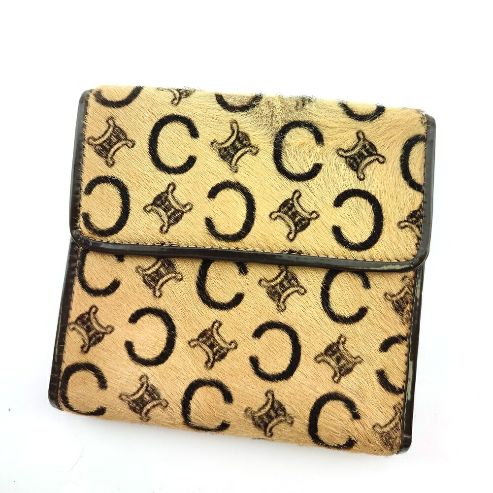 【お買い物マラソン★30％OFFクーポン】セリーヌ 二つ折り財布 Cマカダム ベージュ ブラウン レディース 中古 CELINE 17,850円