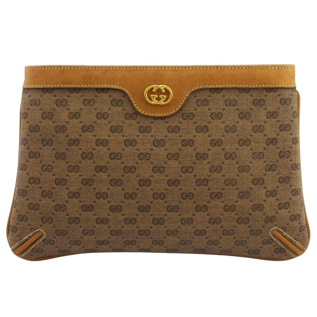 【お買い物マラソン★30％OFFクーポン】グッチ ポーチ マイクロGG オールドグッチ ベージュ ブラウン レディース 中古 GUCCI