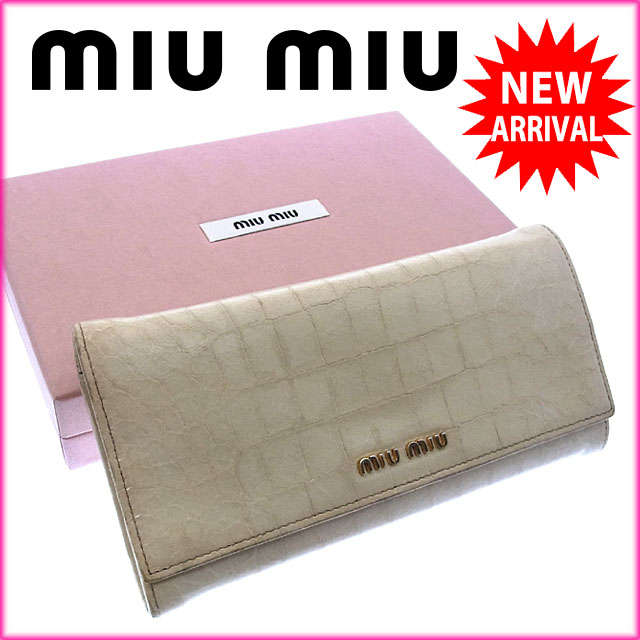 送料無料 ブランド 財布 ミュウミュウ Miumiu コーチ 長財布 財布 レディース ファスナー 二つ折り レディース ロゴ入り クロコダイル調 アイボリー ゴールド 型押しレザー 対応 激安 Y2559s ブランドデポ 送料無料 ブランド バック 財布 プレゼント ギフト