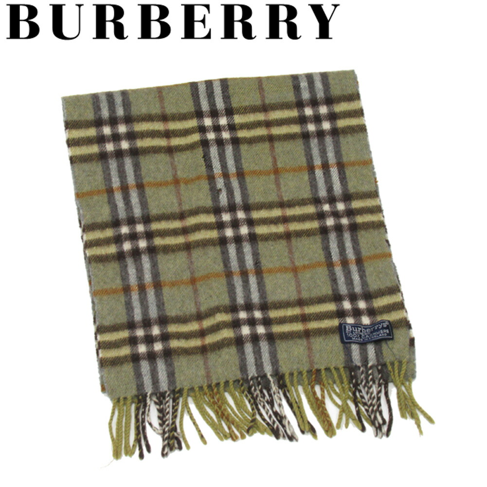 楽天市場 中古 バーバリー マフラー フリンジ付き レディース メンズ チェック グリーン ブラウン系 カシミア Burberry バーバリー F1601 ブランドデポ