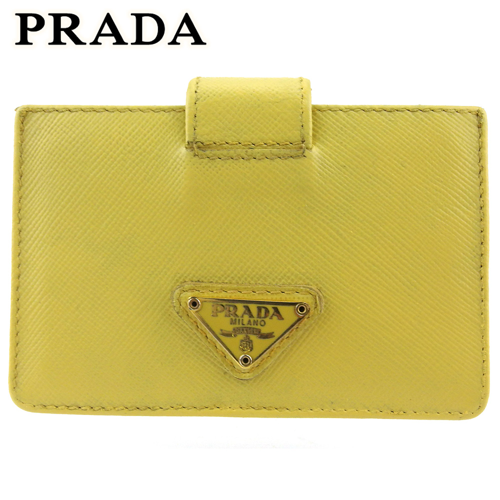 安い購入 中古 プラダ カードケース カード 名刺入れ レディース トライアングルロゴ イエロー ゴールド サフィアーノレザー Prada プラダ C38 安心の定価販売 Www Nripost Com