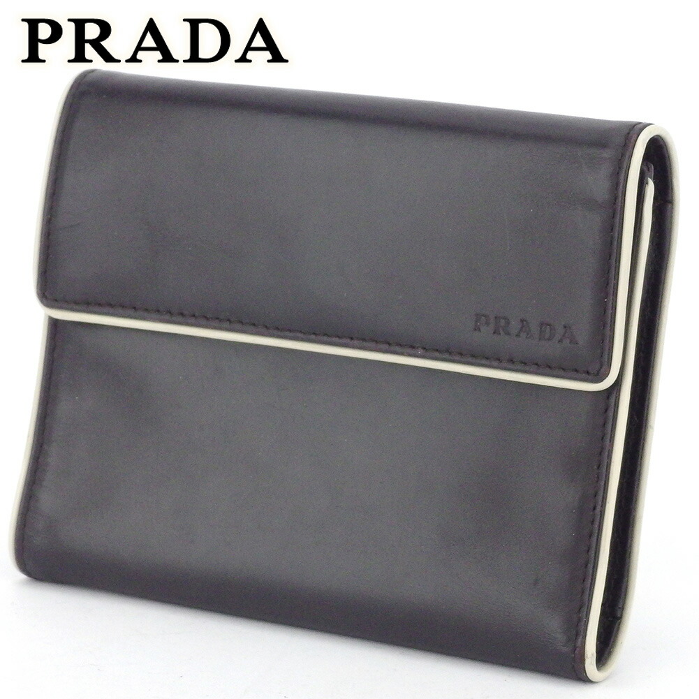 楽天市場 中古 プラダ 三つ折り 財布 ミニ財布 レディース メンズ ロゴ ブラウン ベージュ レザー Prada プラダ L3031 ブランドデポ