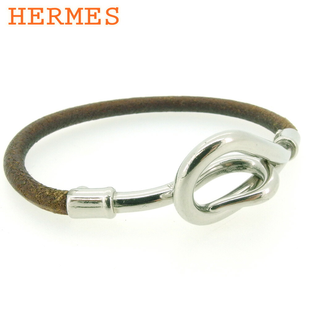 数量は多 ブレスレット 中古 T141 エルメス Hermes レザー シルバー金具 シルバー ブラウン ジャンボブレス メンズ レディース アクセサリー ブレス ブレスレット エルメス Dgb Gov Bf