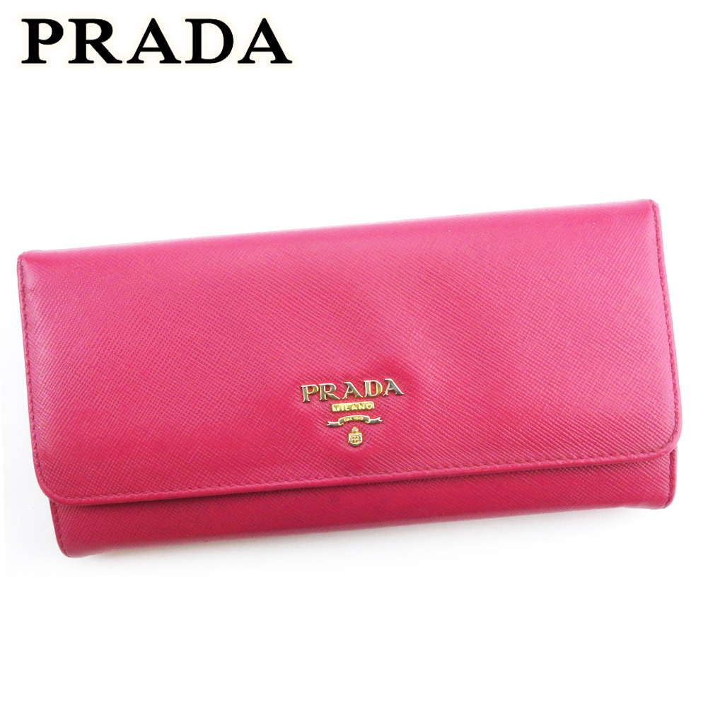 プラダ プラダ L3214 ブランドデポ サフィアーノレザー スーパーセール 中古 Prada オフ ファスナー付き レディース L3214バッグ 小物 ブランド雑貨 ゴールド 財布 スーパーセール 長財布 人気 ゴールド ピンク ロゴ レディース財布